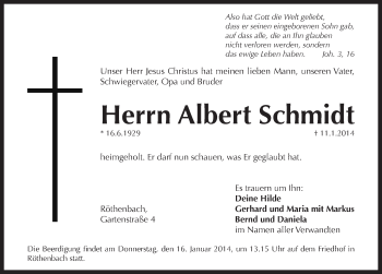 Traueranzeige von Albert Schmidt von Pegnitz-Zeitung